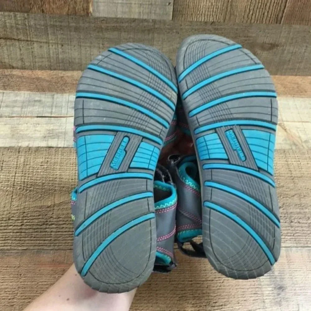 Merrell Gray Turquoise Leather Panther Sandals Unisex Boys Girls 6M‎